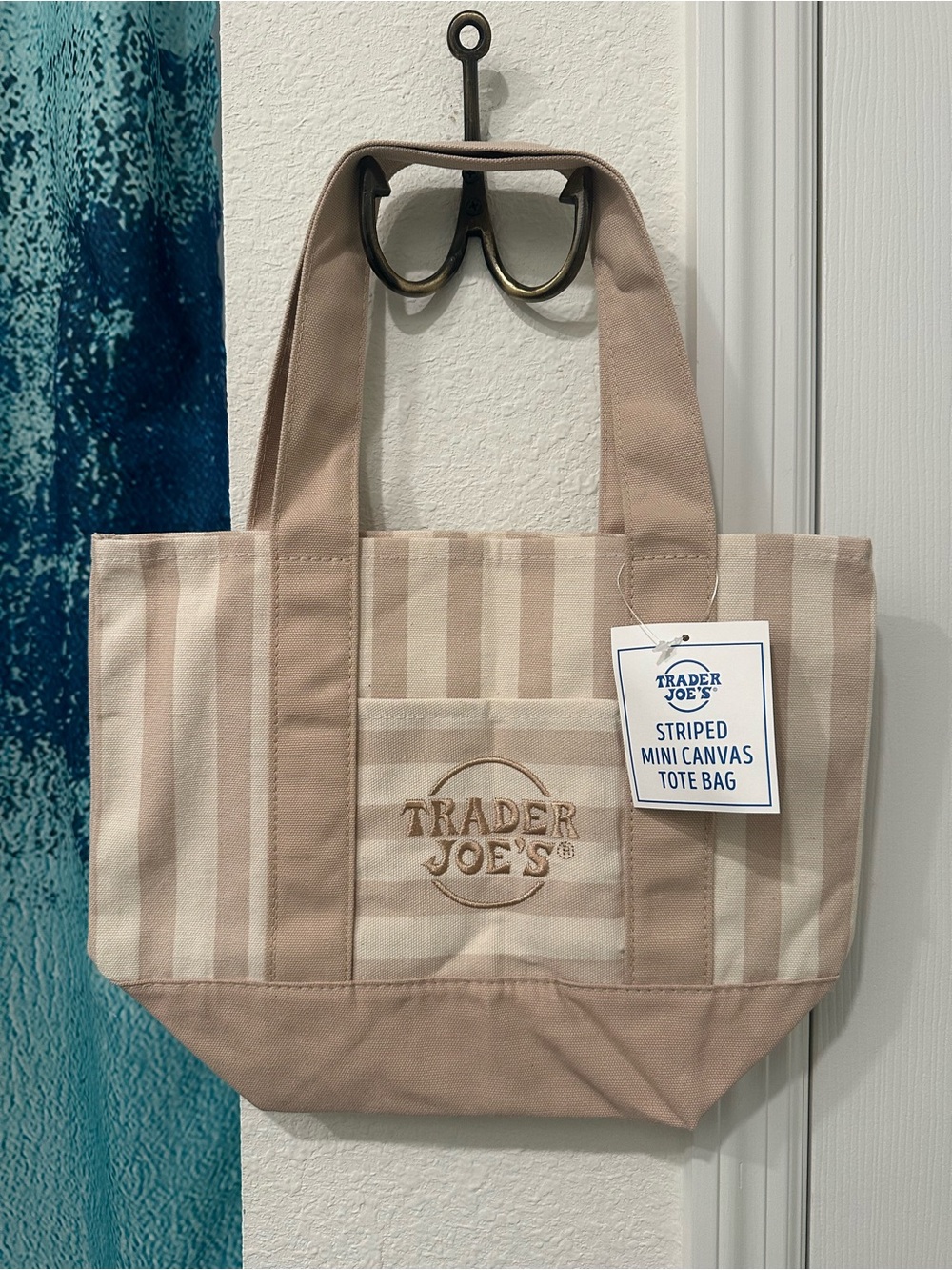 Trader Joe's Beige Striped Canvas Tote Bag